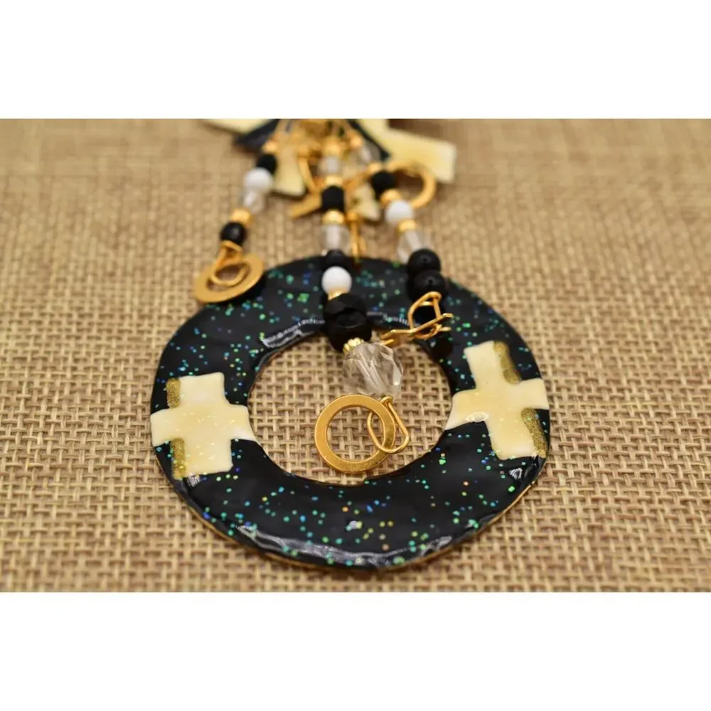 Lunch at The Ritz Vintage Tic Tac Toe Brooch XO Dangle Rare Signed 1980s BinBK